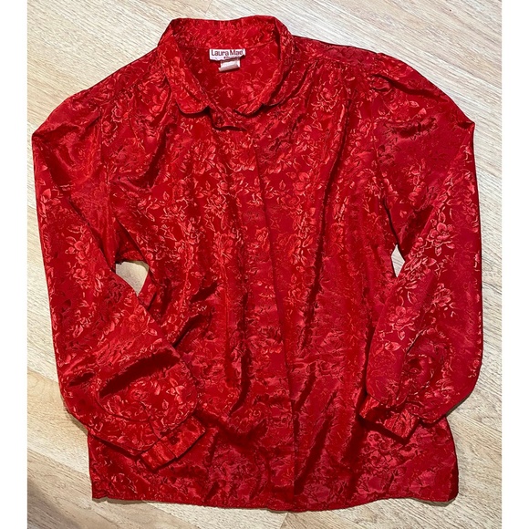 Laura Mae Petites Tops - Vintage Satin Brocade Button down elegant blouse